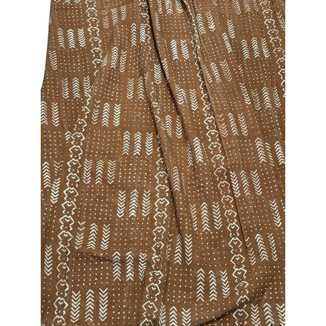 Large Vintage Malian Brown & White Cotton Mud Cloth Textile 87" For Sale - Image 9 of 10