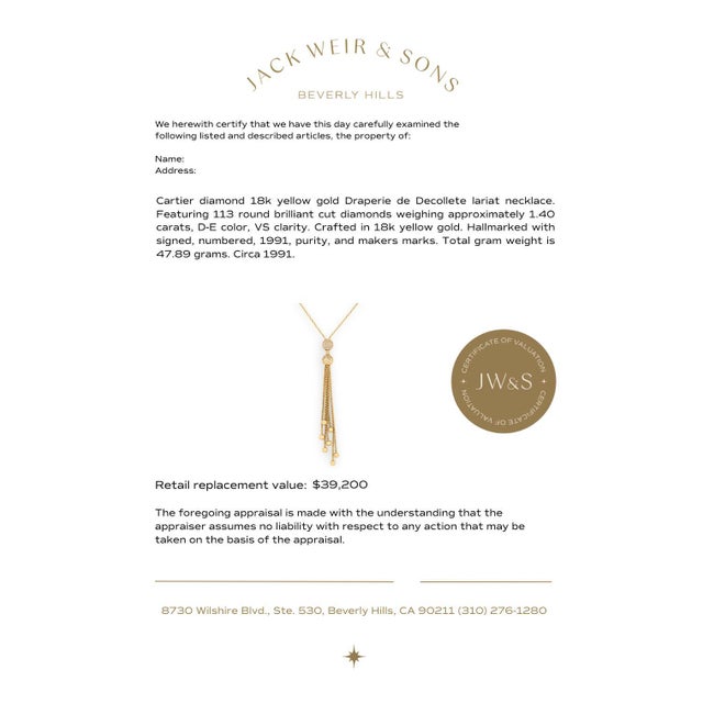 Metal Mid 20th Century Cartier Diamond 18k Yellow Gold 'Draperie De Decollete' Lariat Necklace For Sale - Image 7 of 7