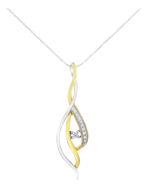 10K Yellow and White Gold Round Cut Diamond Accent Cascade 18" Pendant Necklace (J-K Color, I2-I3 Clarity)