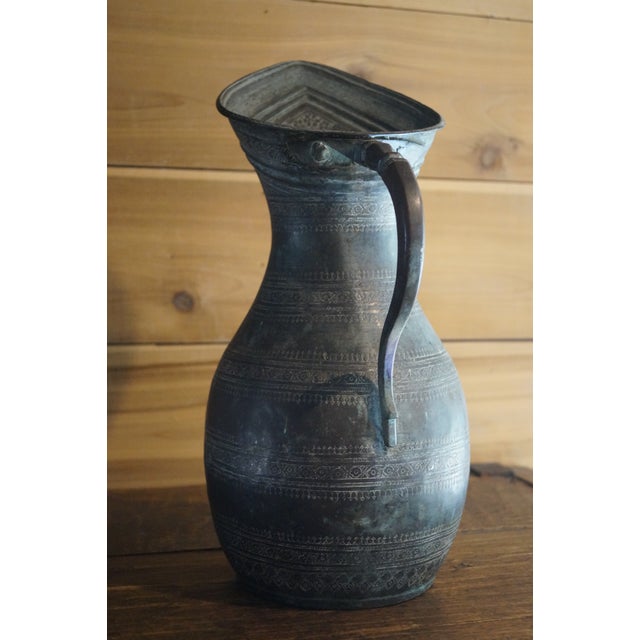 Persian 1920s Persian Tin Washed Copper Water Pitcher For Sale - Image 3 of 9
