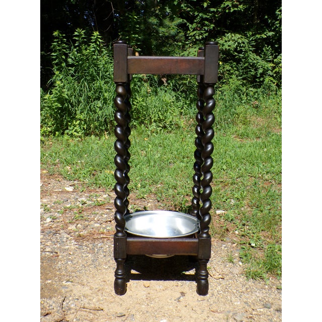 Vintage Arts & Crafts Era Oak Barley Twist Plant Stand Cane Umbrella Stand For Sale - Image 4 of 15