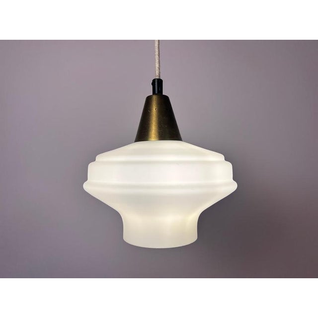 Pendant Lamp in Opal Glass & Brass, Denmark, 1960s, Brass & Glass For Sale - Image 10 of 11