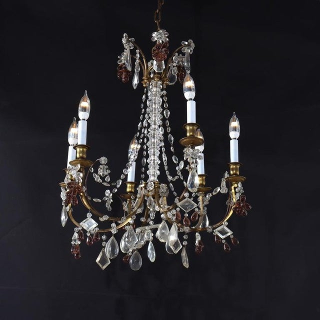 Antique French Louis XIV Style Brass & Crystal 6 Light Chandelier C1930 For Sale - Image 10 of 11