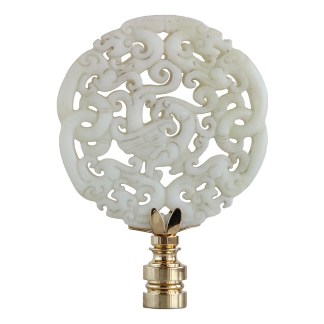 Chinese Stone Bird Lamp Finial on Golden Brass Hardware For Sale