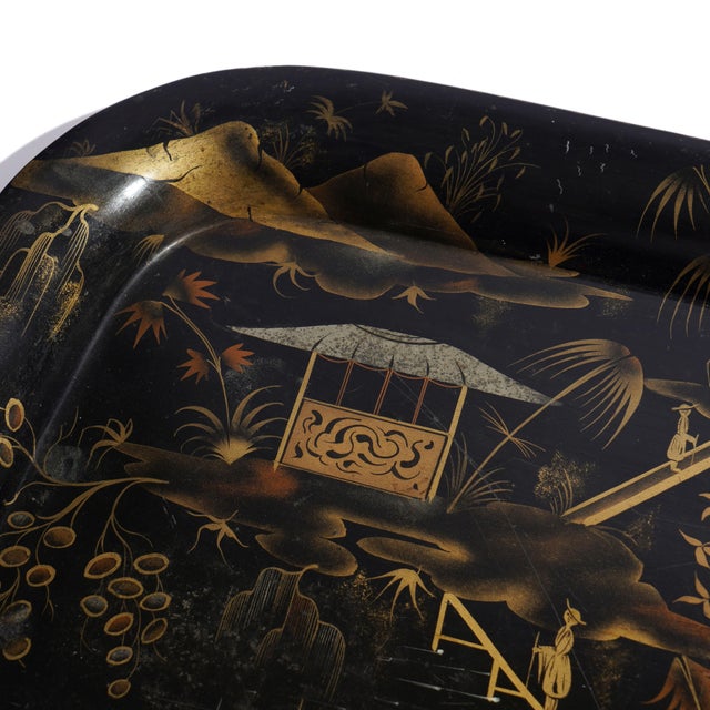 Chinoiserie English Chinoiserie Rolled Rim Tole Tray, C. 1830 For Sale - Image 3 of 14
