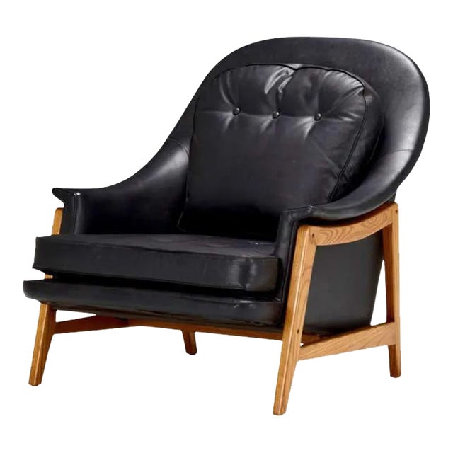 Edward Wormley Black Leather Janus Lounge Chair, Model 5701, Dunbar, 1957 For Sale