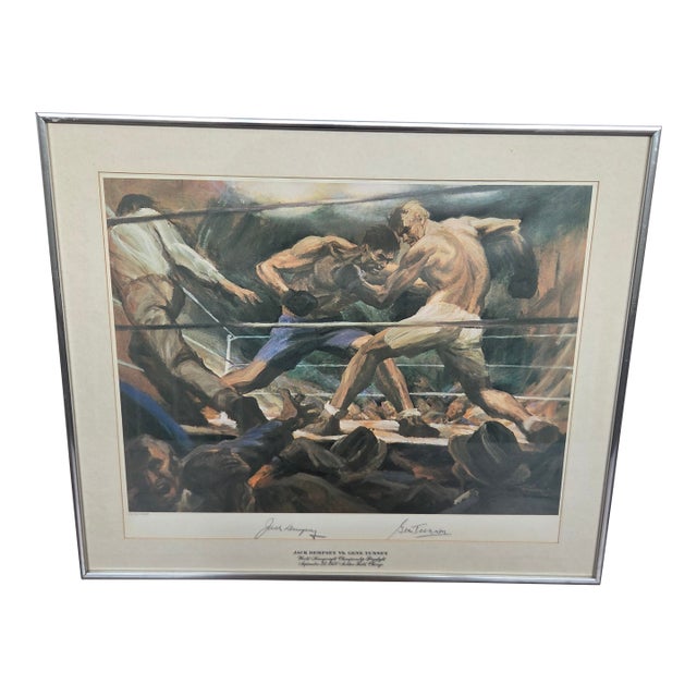 1974 Signed Jack Dempsey & Gene Tunney Gustav Rehberger "The Long Count Fight" Print For Sale