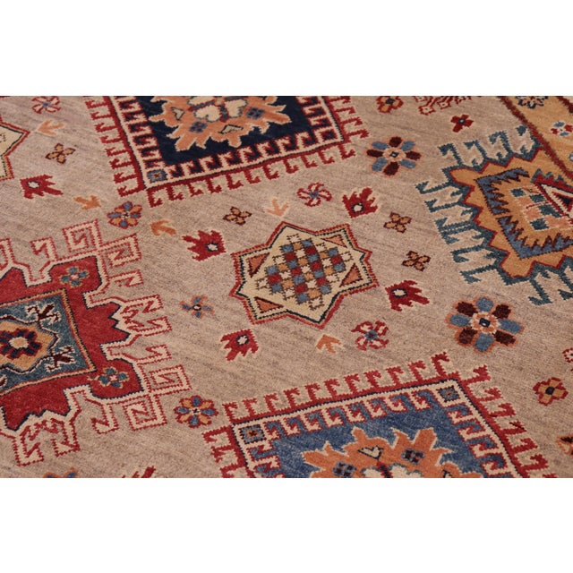 Rustic Kazak Light Blue/Beige Wool Round Rug- 8'0''x8'0'' For Sale - Image 4 of 9