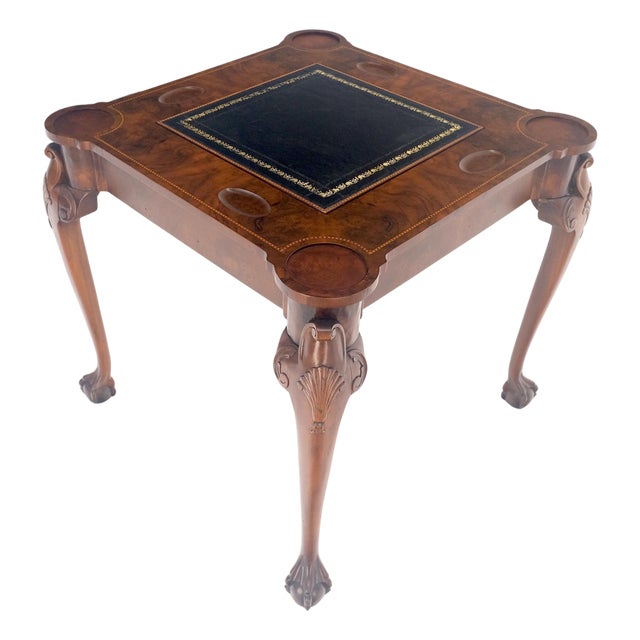 Leather Top Chippendale Style Ball & Claw Feet Backgammon Chess Game Table MINT! For Sale