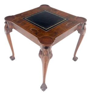 Leather Top Chippendale Style Ball & Claw Feet Backgammon Chess Game Table MINT!