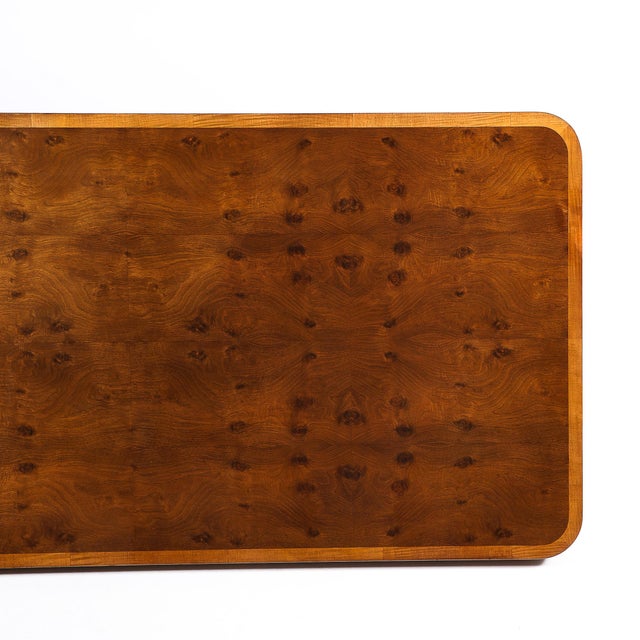 Art Deco Streamlined Book-Matched & Burled Walnut W/ Black Lacquer Dining Table For Sale - Image 17 of 18