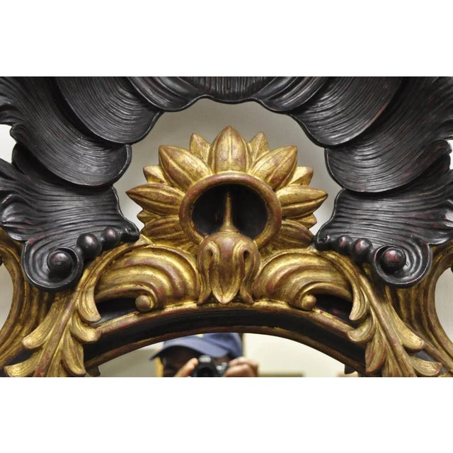 Wood Vintage Italian Regency Style Shell Carved Gold Giltwood Oval Wall Mirror For Sale - Image 7 of 11