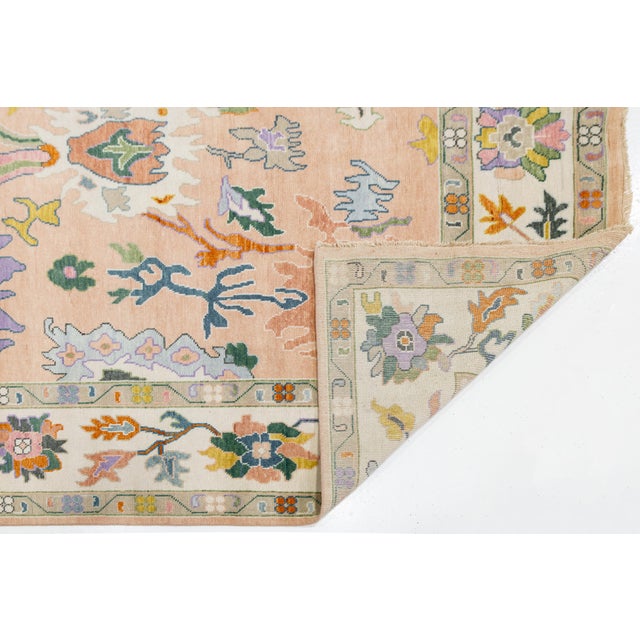 Contemporary Contemporary Hand-Knotted Oushak Style Wool Rug in Soft Peach, Lavender & Ochre For Sale - Image 3 of 12
