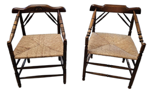 Dutch Oak and Rush Chairs, 1930s, Set of 2