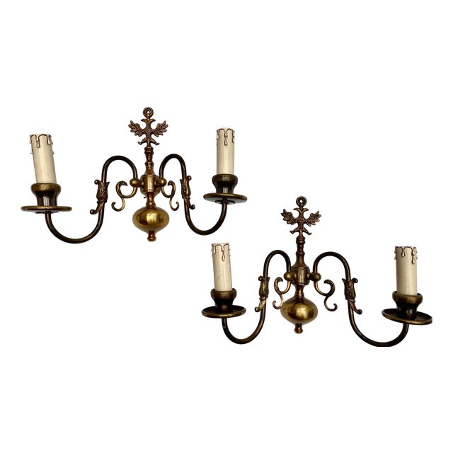Vintage Brass Double-Headed Eagle Sconces, 1970s, Set of 2 For Sale