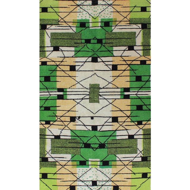 Vintage Turkish Zeki Müren Mid-Century Modern Rug in a Variety of Green Colors For Sale - Image 4 of 11