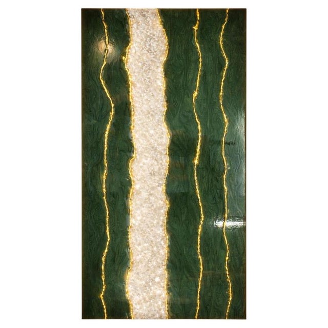 Gold Emerald River Illuminated Wall Art in Natural Quartz Crystals by Sev Art Gallery For Sale - Image 8 of 8
