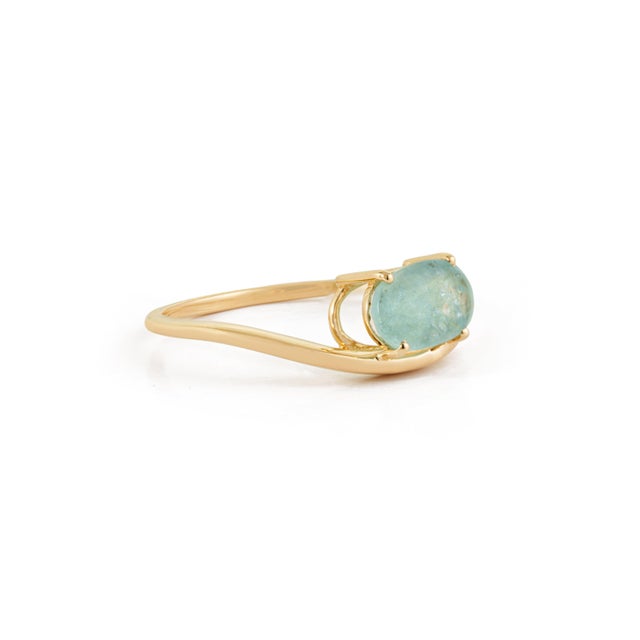 Metal 1.13ct Oval Paraiba Tourmaline Wavy Solitaire Ring in 18k Yellow Gold Size 9 For Sale - Image 7 of 18