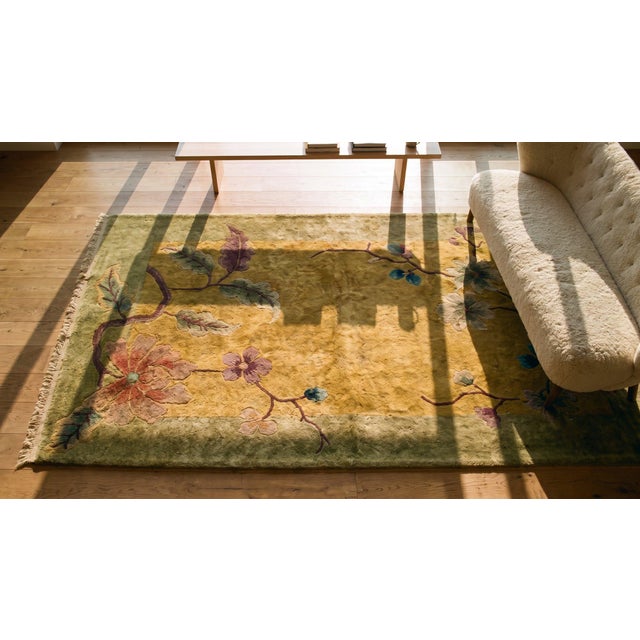 1920s Goldenord Floral Antique Chinese Art Deco Carpet 2' X 3' Knotted Wool Rug For Sale - Image 10 of 12