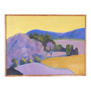 Mid-Century Landscape Painting on Canvas by Sally Turner For Sale