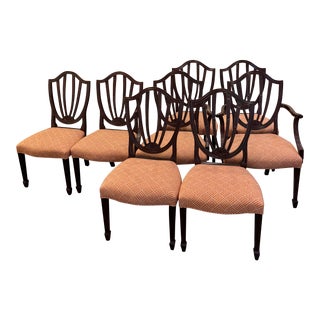 1990s Set of 6 Baker Shield Back Dining Chairs Newly Reupholstered For Sale