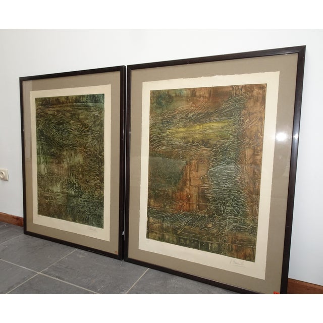 Compositions, 1970s, Large Aquatint Etchings, Framed, Set of 2 For Sale - Image 16 of 18