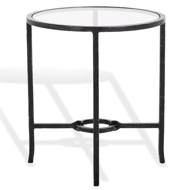 Metal Tauri Metal Round Accent Table in Black with Glass Top For Sale - Image 7 of 8