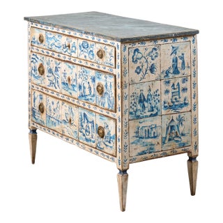19th Century Delft Painted Italian Commode (C. 1840) For Sale