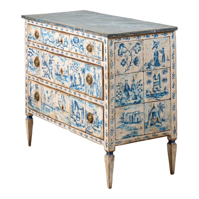 19th Century Delft Painted Italian Commode (C. 1840) For Sale