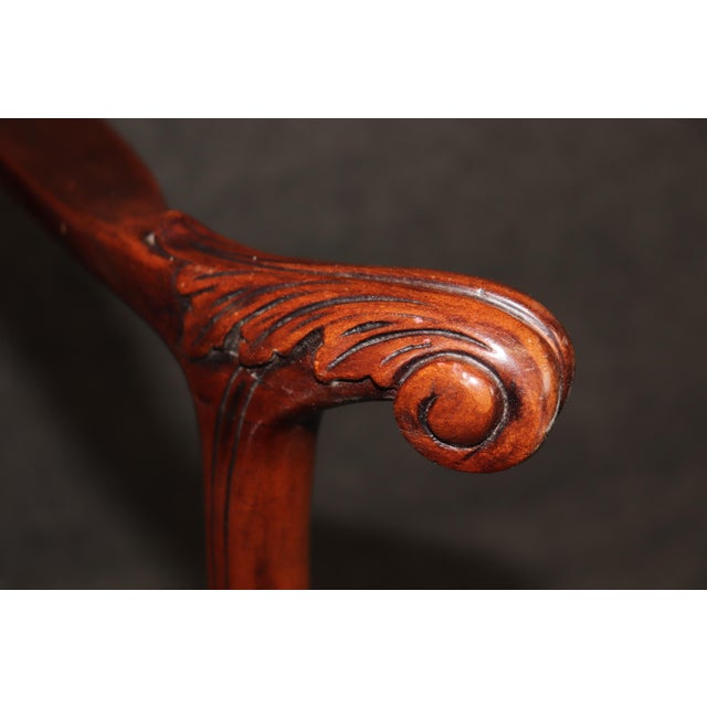 Brown Set 12 Carved Georgian Chippendale Style Carved Mahogany Dining Chairs Karges For Sale - Image 8 of 12