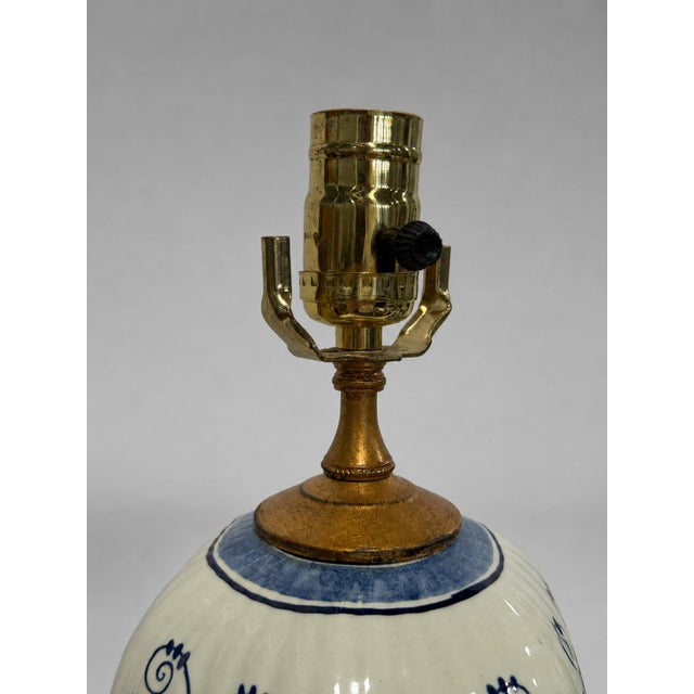 Blue Mid-20th Century Dutch Delft Blue-and-White Ceramic & Giltwood Lamps - a Pair For Sale - Image 8 of 10