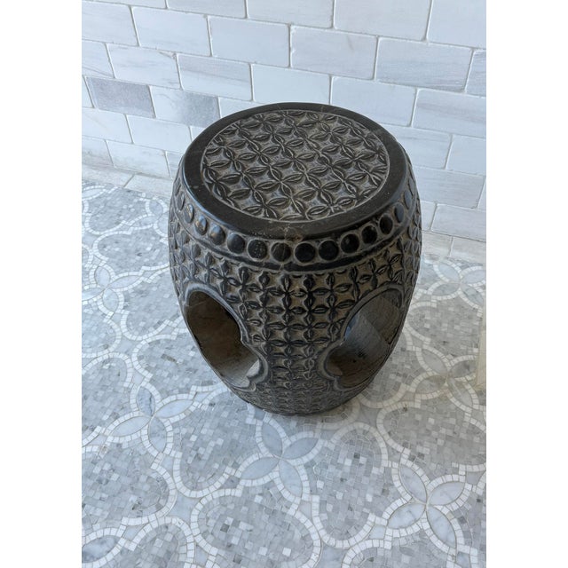 Late 20th Century Vintage Slate Black Marble Garden Stool For Sale - Image 5 of 5