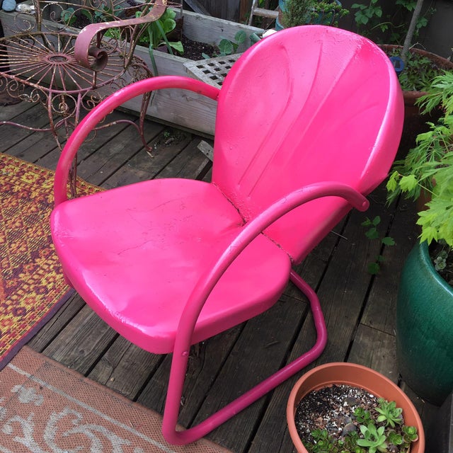 MidCentury Pink Metal Patio Chair Chairish