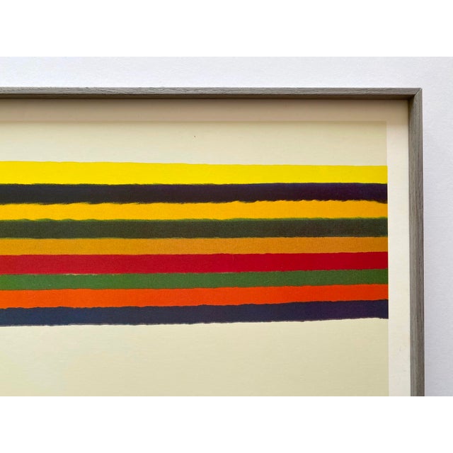Celadon Morris Louis Vintage 1985 Lithograph Print Mid Century Modernist Framed Abstract Expressionist Museum Poster " Stripes 2-14 " 1962 For Sale - Image 8 of 13