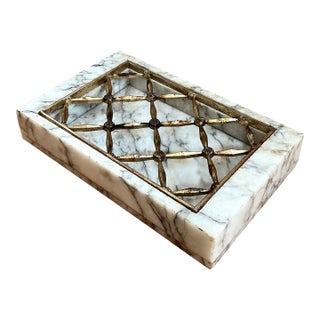 Vintage Marble and Brass Decorative Dresser Tray For Sale