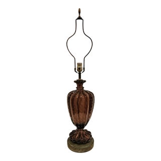1950's Purple Murano Attributed Italian Controlled Bubbles Ribbed Glass Table Lamp For Sale