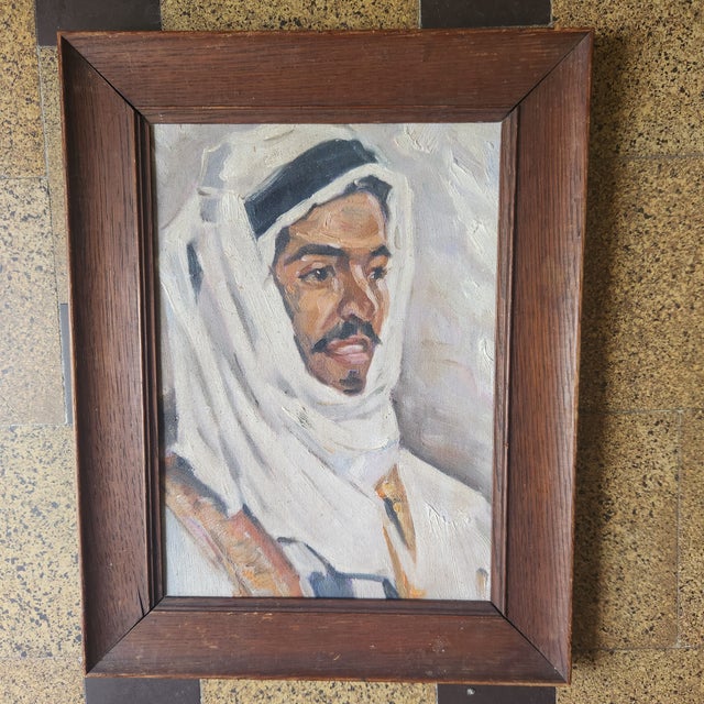 An oil on canvas portrait painting of a handsome Arabian Man. Original frame. Unsigned