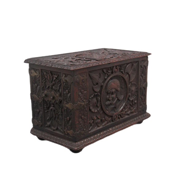 19th Century Carved Oak Log Box For Sale