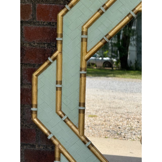 1980s Palm Beach Regency Octagonal Parcel Gilt & Pistachio Faux Bamboo Mirror by Turtle and Crane For Sale - Image 11 of 12