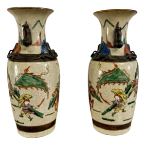 Crackle Glazed Chinese Vases, 1900s, Set of 2