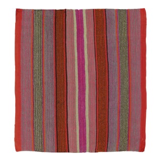 Vintage Peruvian Square Kilim, Vibrant Polychromatic Stripes - Rug & Kilim For Sale
