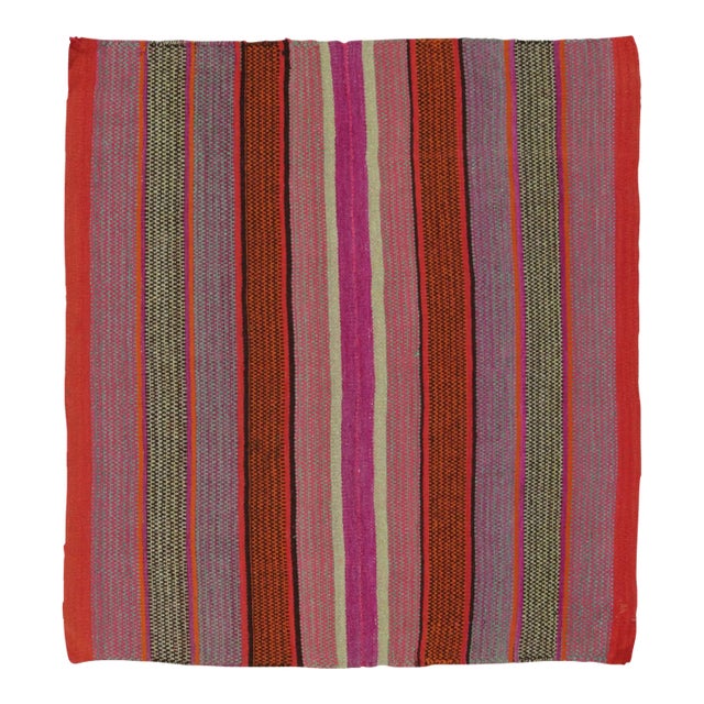 Vintage Peruvian Square Kilim, Vibrant Polychromatic Stripes - Rug & Kilim For Sale