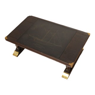 Campaign Style Nautical Sail Ship Etched Top Coffee Table For Sale