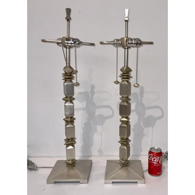 Modern Silver Finished Table Lamps Pair For Sale - Image 4 of 5