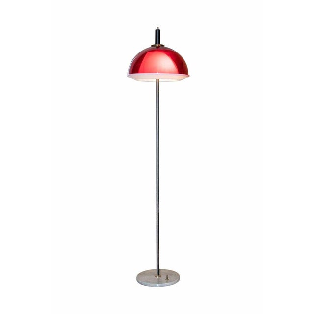 1970s Vintage Red Floor Lamp in Marble Base and Acrylic Glass Shade, Italy, 1970s For Sale - Image 5 of 5