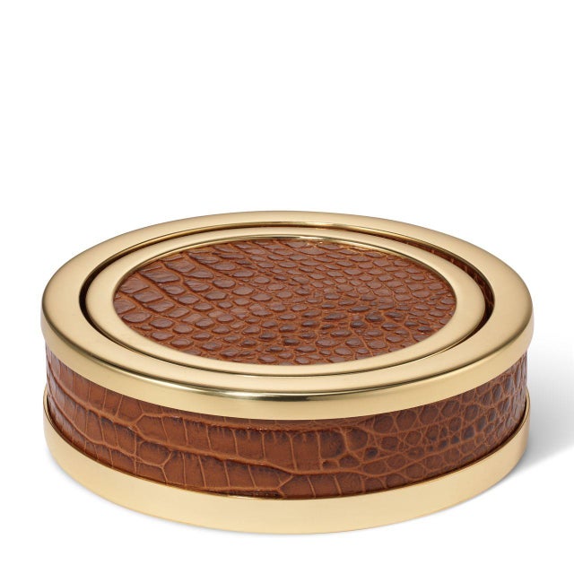 Contemporary AERIN Classic Croc Leather Coasters, Chestnut - Set of 4 For Sale - Image 3 of 4