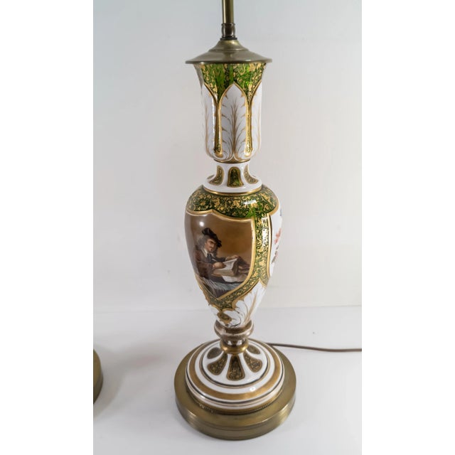 Moser Glassworks 19th Century Pair of Bohemian Moser Glass Table Lamps For Sale - Image 4 of 12