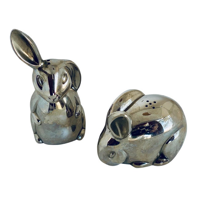 Late 20th Century Vintage Godinger Silverplate Rabbit, Bunny Salt & Pepper Shakers- A Pair For Sale