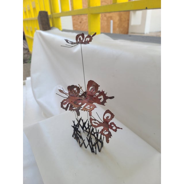 Brutalist Signed Brutalist Metal Butterflies Sculpture For Sale - Image 3 of 11