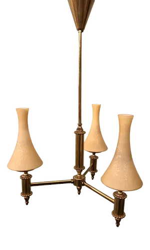Vintage Chandelier in Brass and Chained Glass Lampshade, 1950s